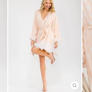 Elegant Peach Dress with Lace Trim